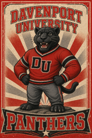 Davenport University Panthers Retro Black Panther Wall Art