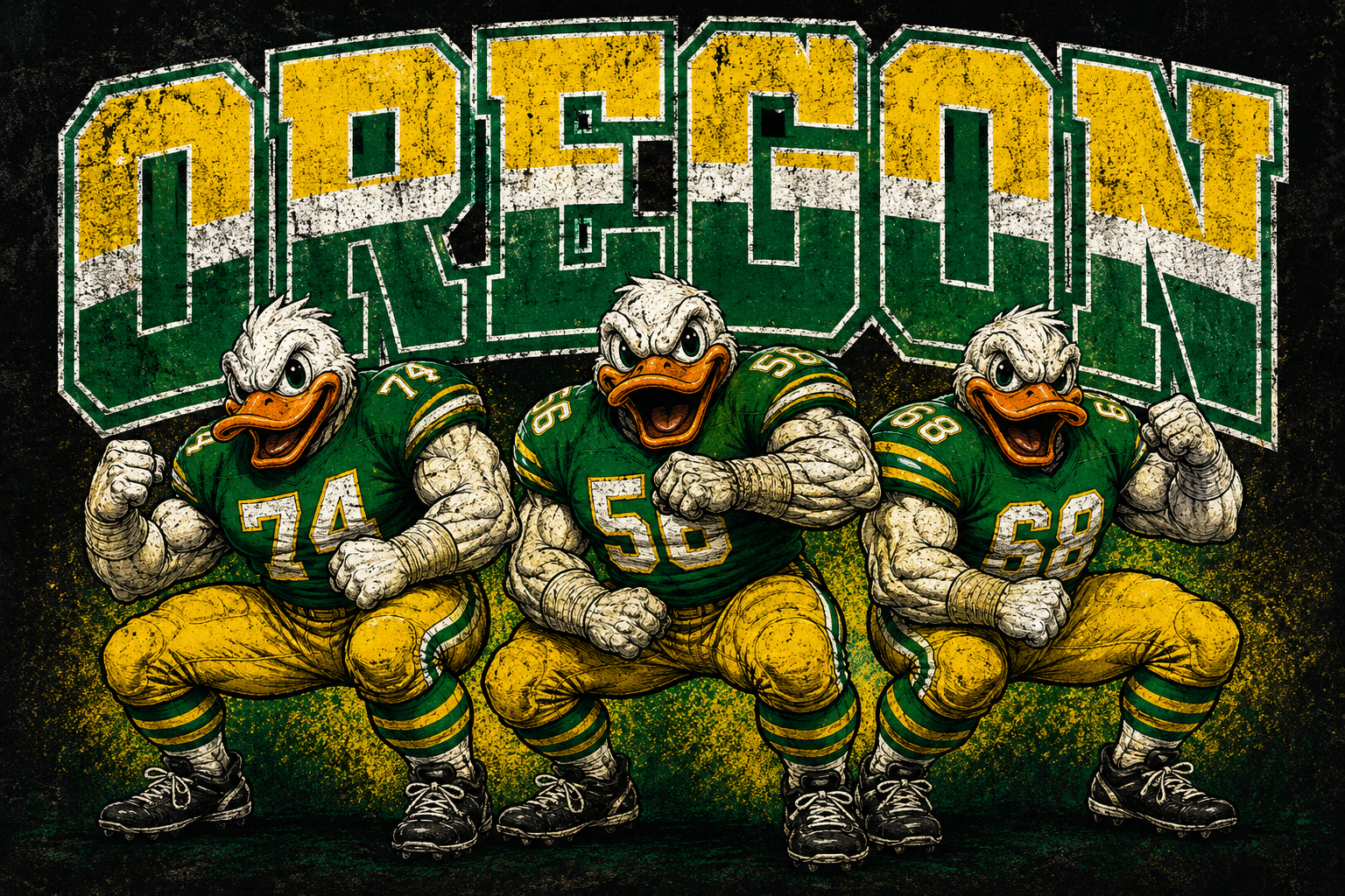 Vintage-Style Green and Gold Football Ducks Wall Art