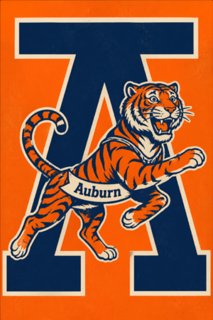 Vintage-Style Auburn Tiger Graphic Wall Art