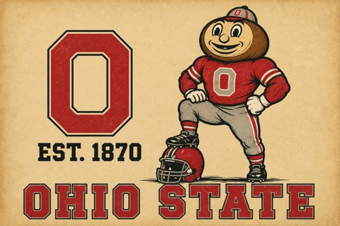Vintage-Style Ohio State Football Illustrated Wall Art