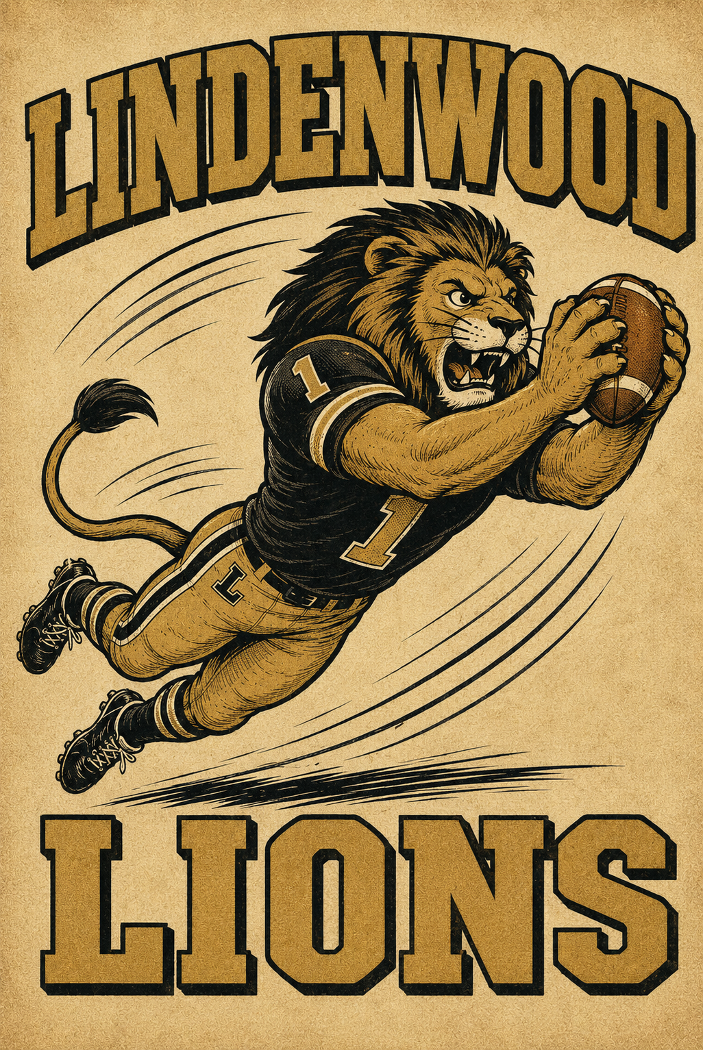 Lindenwood Lions Vintage-Style Football Lion Wall Art