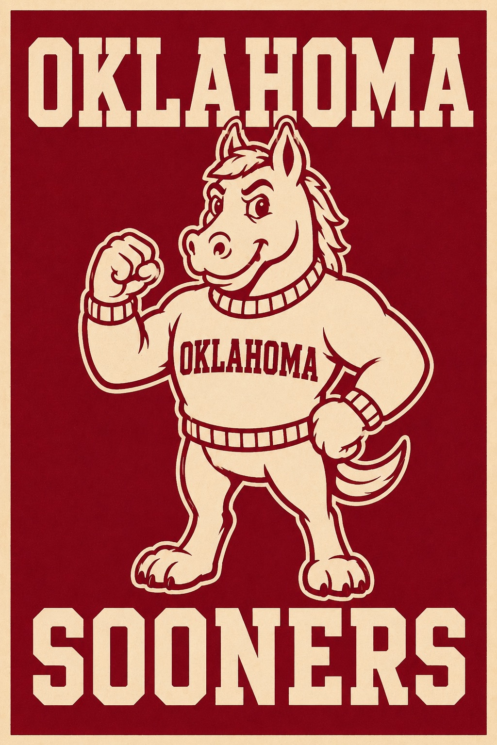 Oklahoma Sooners Cartoon Horse Wall Art Print