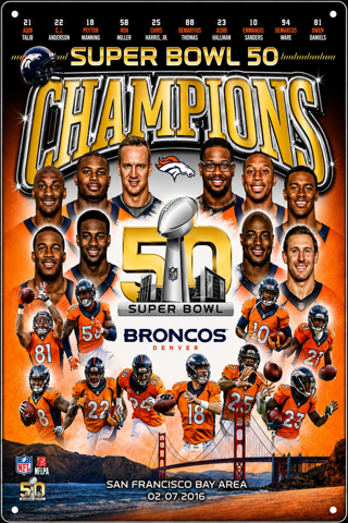 Super Bowl 50 Champions Denver Broncos Commemorative Poster