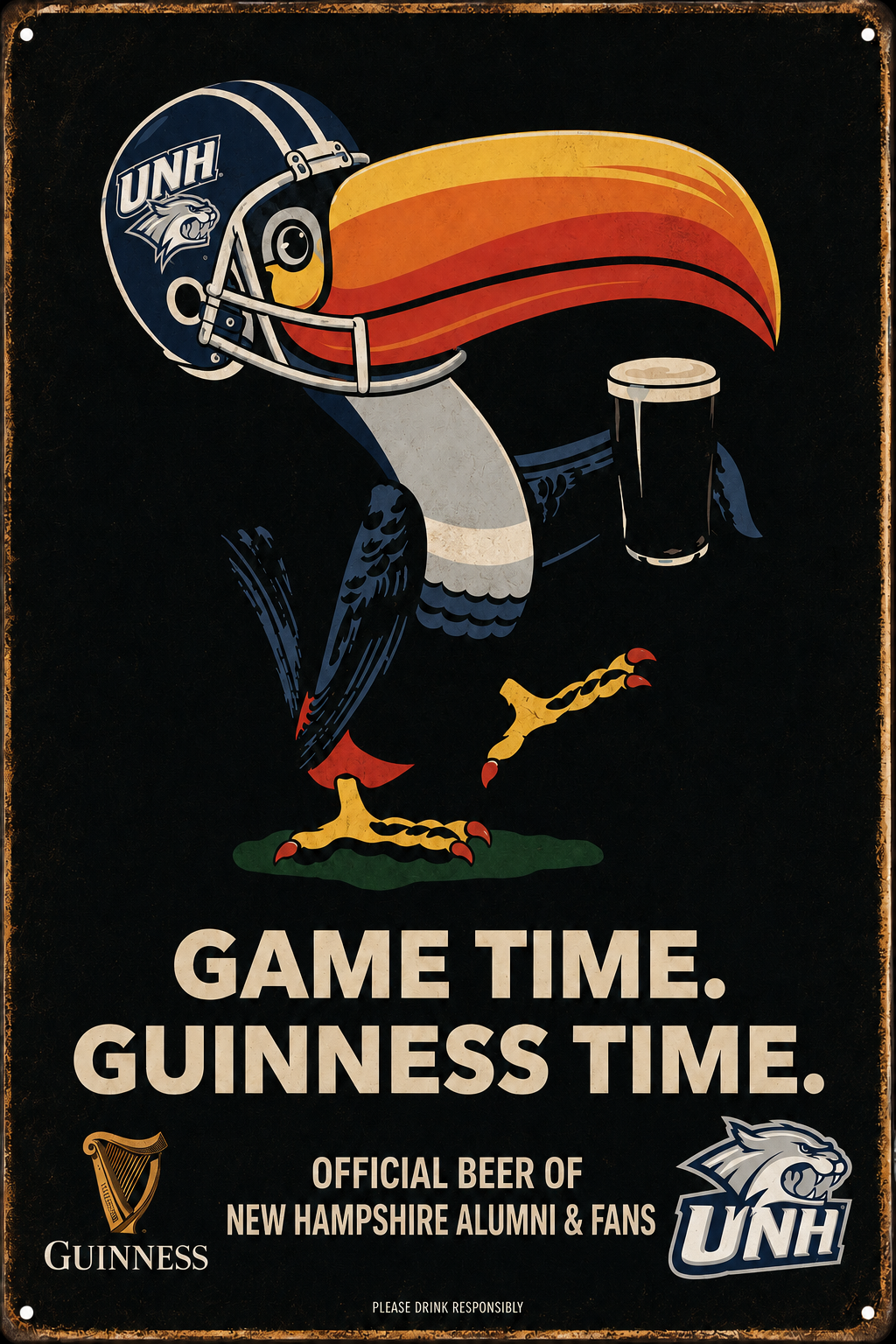 UNH Wildcats Game Time Guinness Style Wall Sign