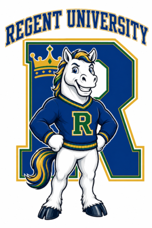 Regent University Horse Mascot Blue Gold Green Wall Art Design