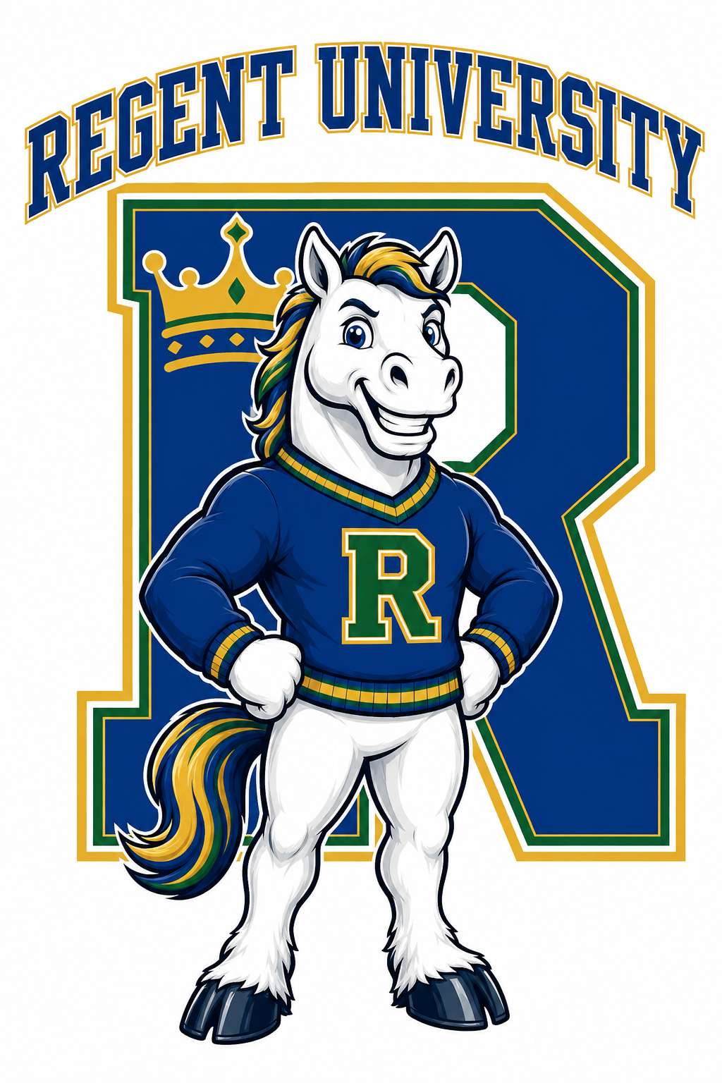 Regent University Horse Mascot Blue Gold Green Wall Art Design