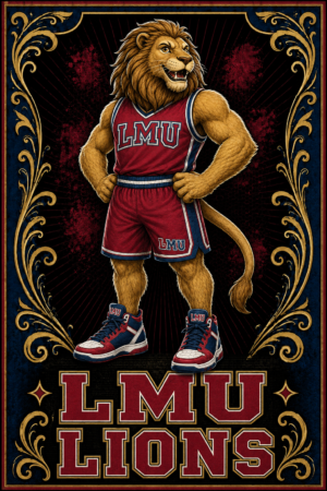 LMU Lions Basketball Lion Ornate Poster Design