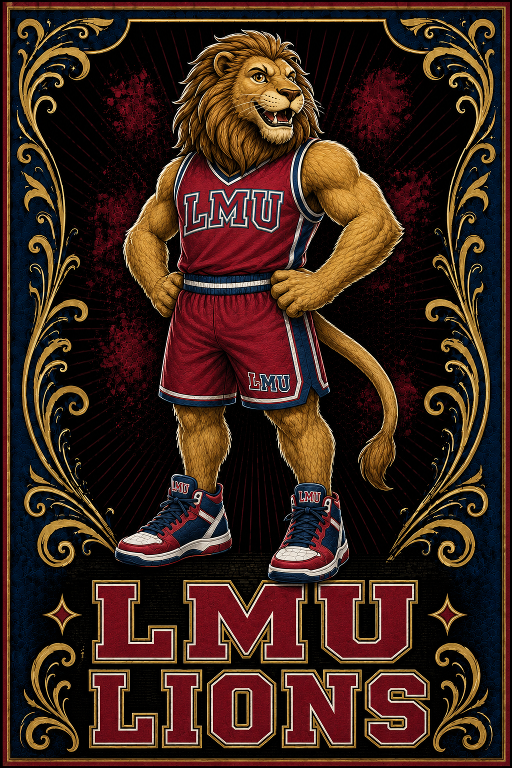 LMU Lions Basketball Lion Ornate Poster Design