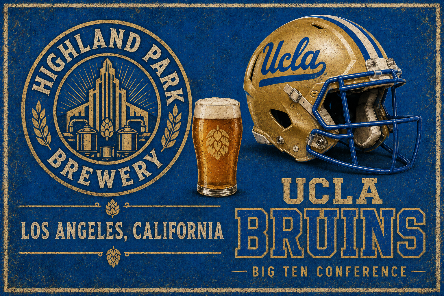 UCLA Bruins Brewery Distressed Blue and Gold Wall Art