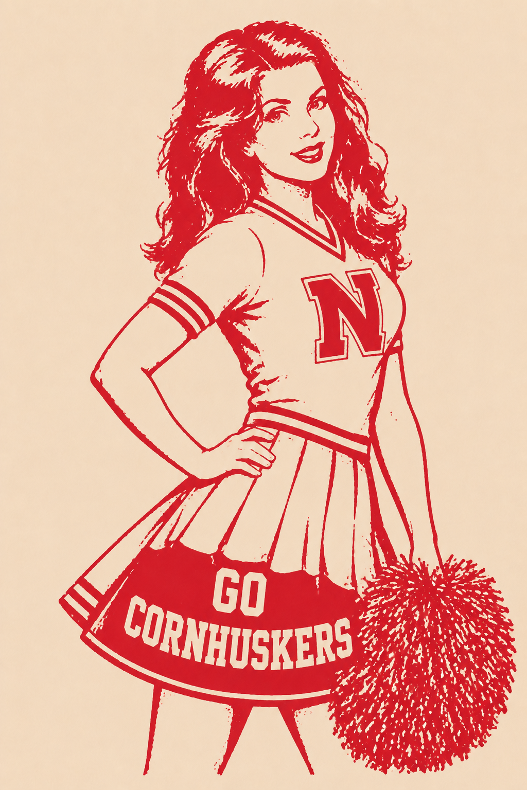 Red Cornhuskers Cheerleader Illustration Wall Art