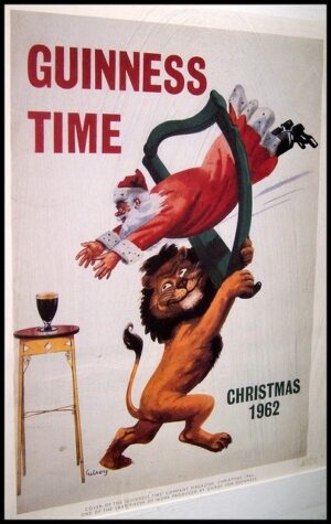 Guinness Time Christmas 1962 Lion and Santa Poster