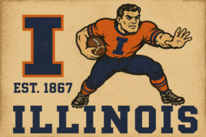 Vintage-Style Illinois Football Player Wall Art Print
