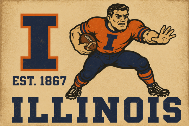 Vintage-Style Illinois Football Player Wall Art Print