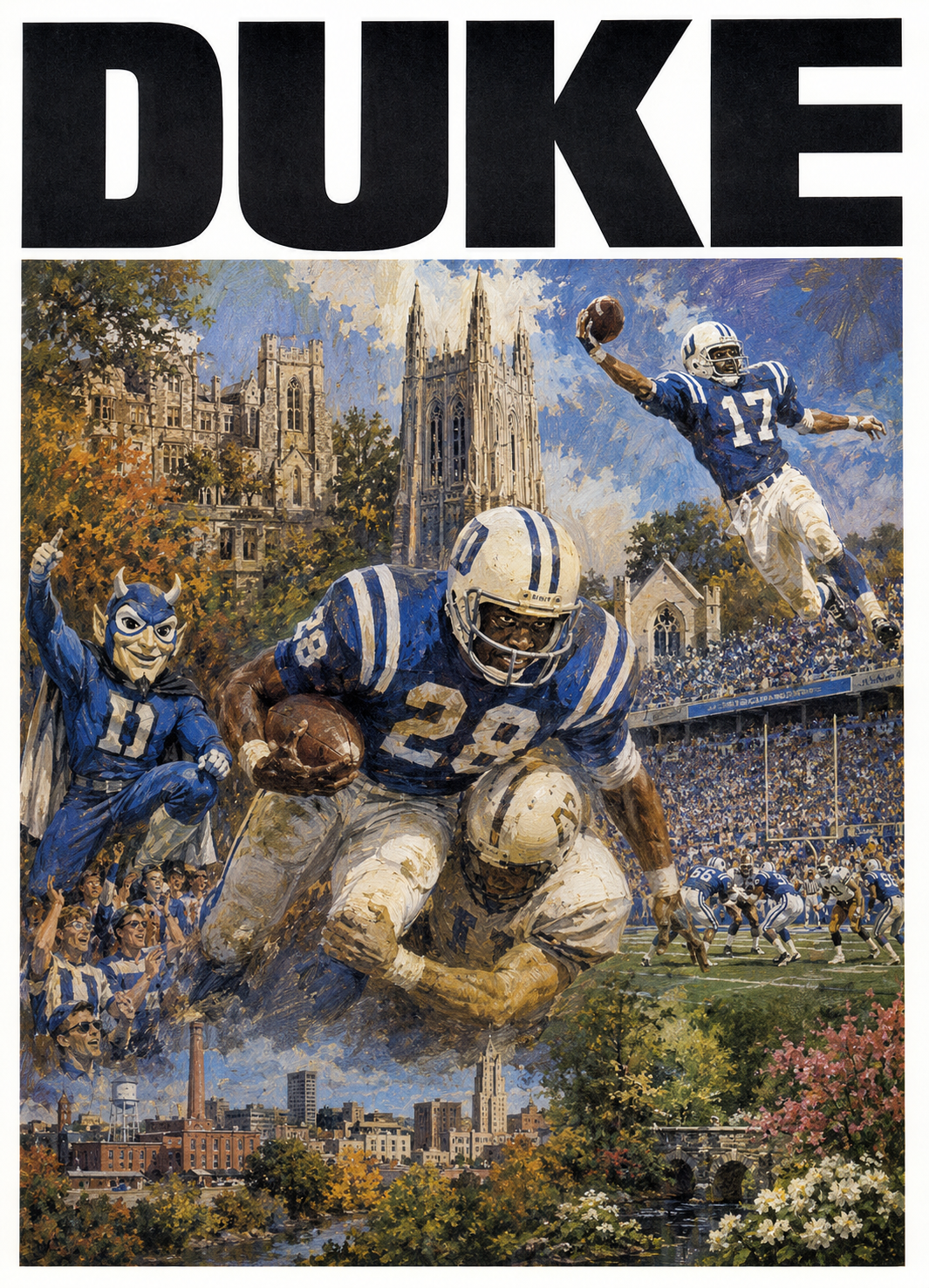 Duke Football Campus Illustrated Wall Art