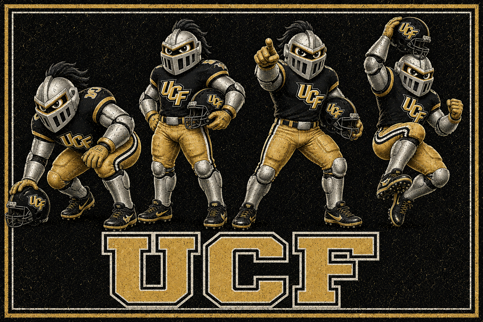 Black and Gold Armored Football Players UCF Wall Art