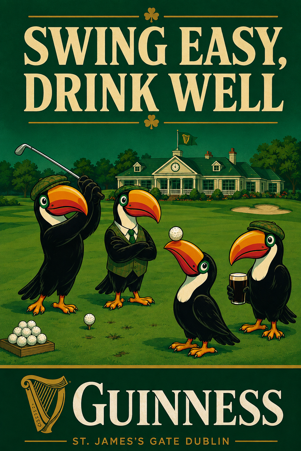 Swing Easy Drink Well Toucan Golf Guinness-Themed Wall Art