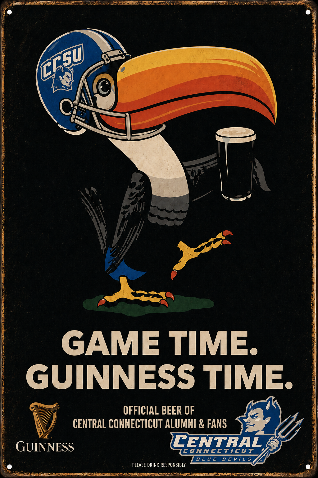Guinness Central Connecticut Blue Devils Game Time Sign