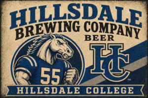 Hillsdale Brewing Company 55 Horse Mascot Vintage-Style Sign