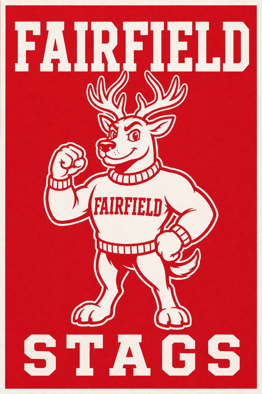 Fairfield Stags Deer Mascot Red and Cream Wall Art
