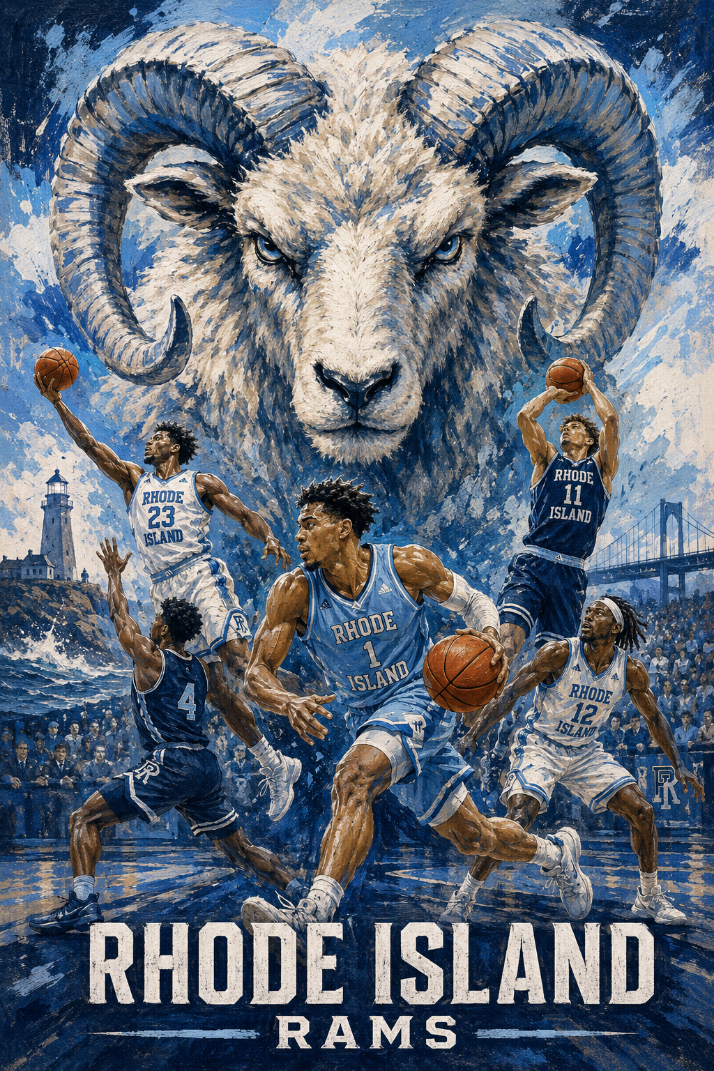Rhode Island Rams Basketball Ram and Players Wall Art