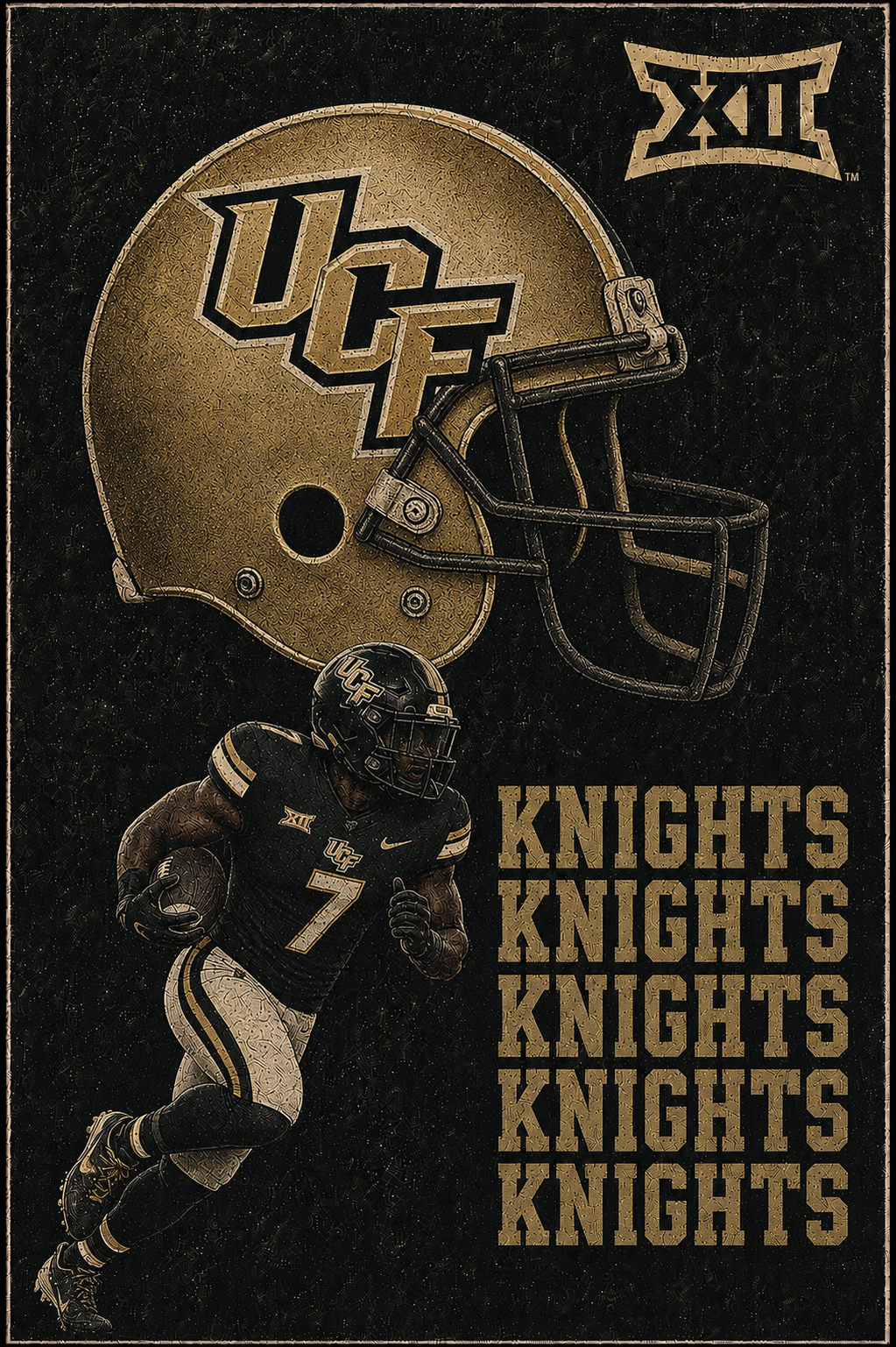 UCF Knights Football Helmet and Player Wall Art Print