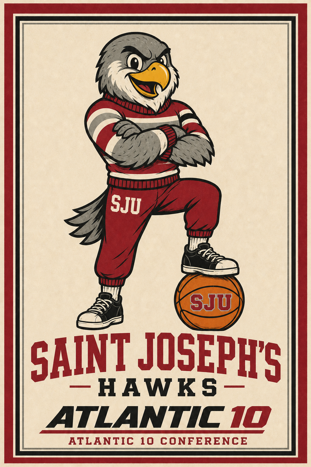 Saint Joseph’s Hawks Atlantic 10 Vintage-Style Poster