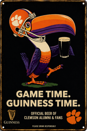 Clemson Game Time Guinness Toucan Vintage-Style Sign