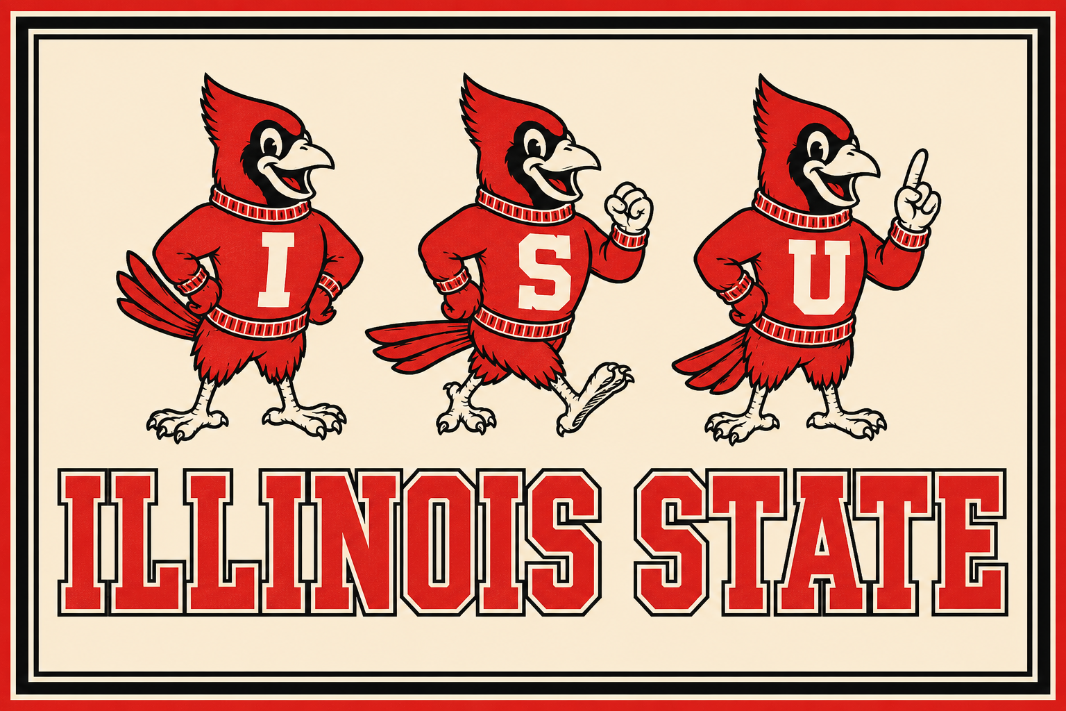Illinois State Red Bird Trio Collegiate-Style Wall Art