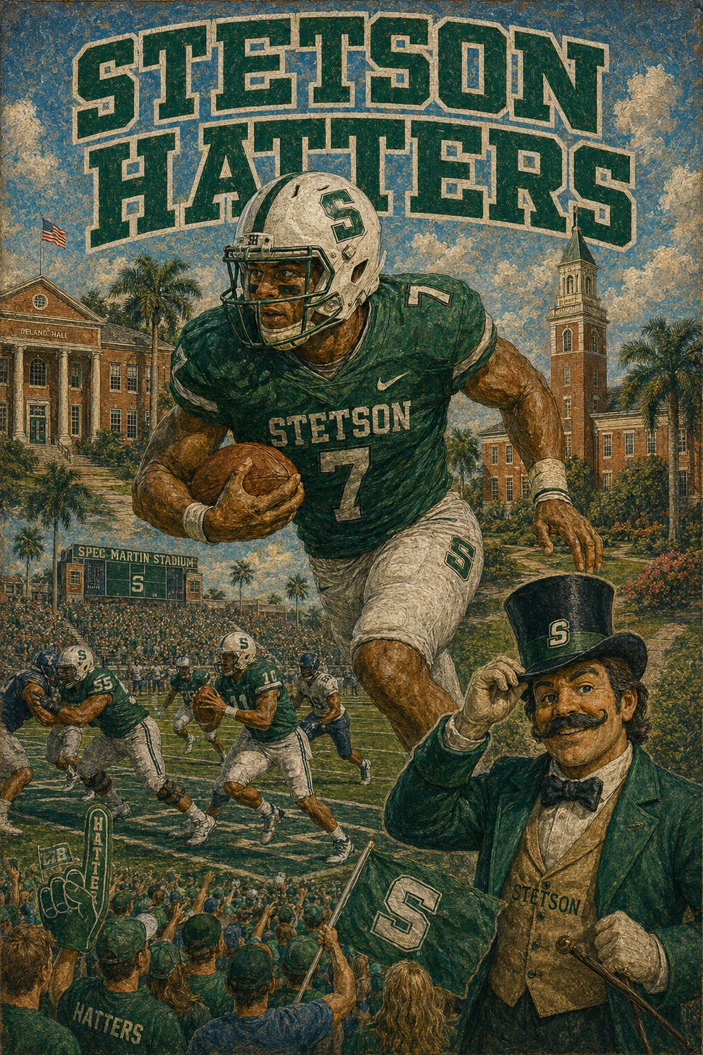 Stetson Hatters Football Player Campus Scene Wall Art