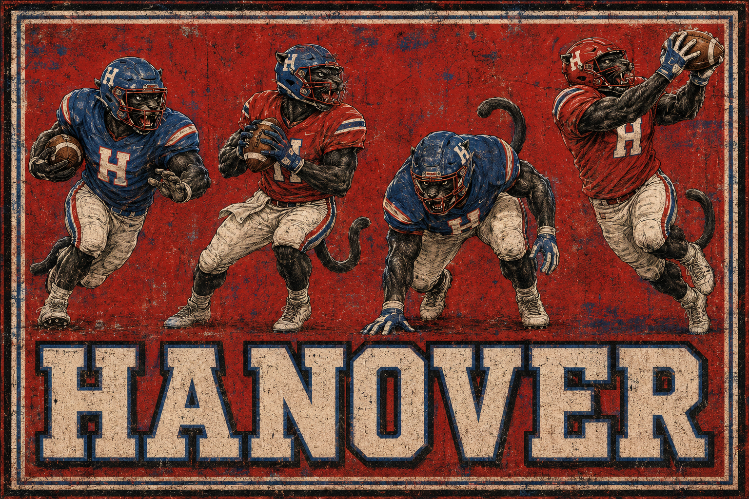 Vintage-Style Hanover Football Players Wall Art