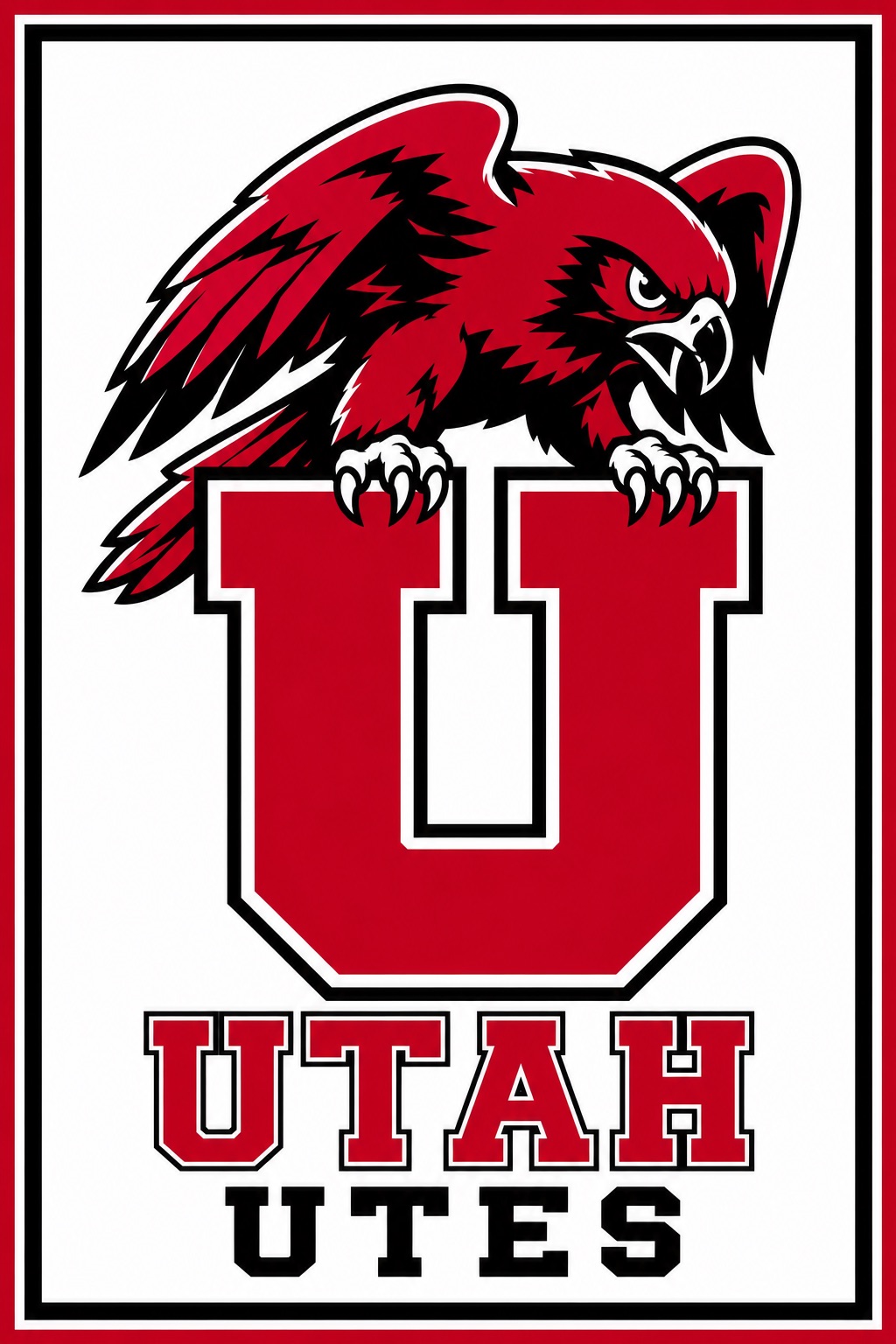 Red and Black Utah Utes Bird Graphic Wall Art Print