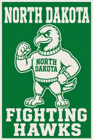 North Dakota Fighting Hawks Green and White Wall Art