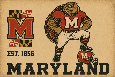 Vintage-Style Maryland Turtle Football Wall Art