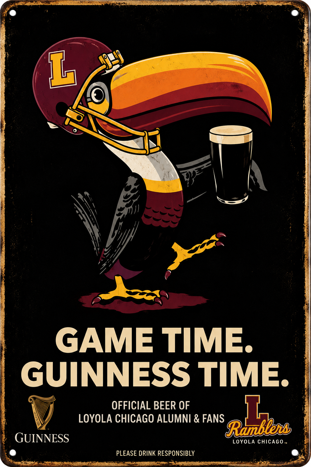 Loyola Chicago Game Time Guinness-Style Metal Wall Sign