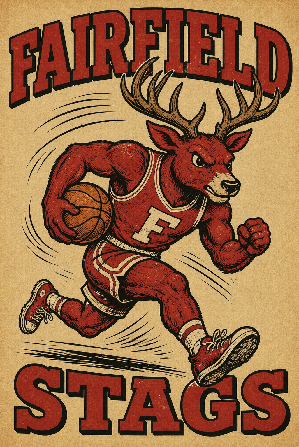 Fairfield Stags Deer Basketball Vintage-Style Wall Art