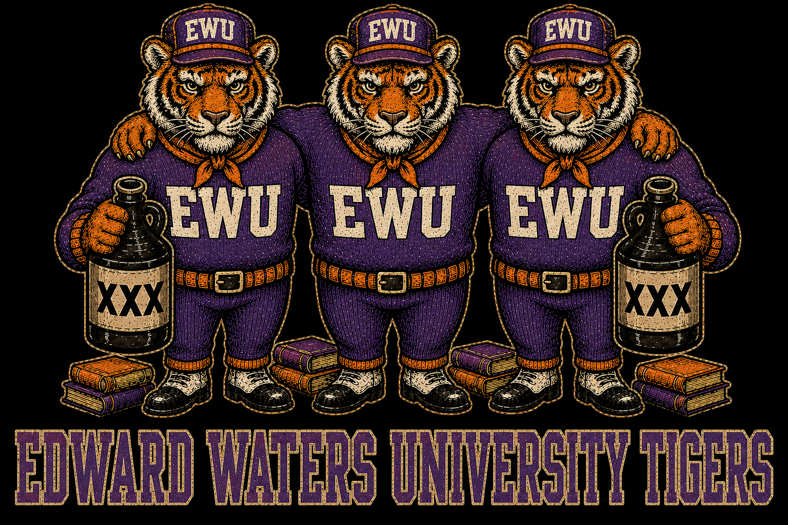 Edward Waters University Tigers Three-Tiger Graphic