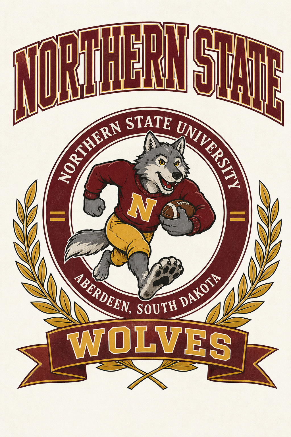 Northern State Wolves Wolf Football Wall Art