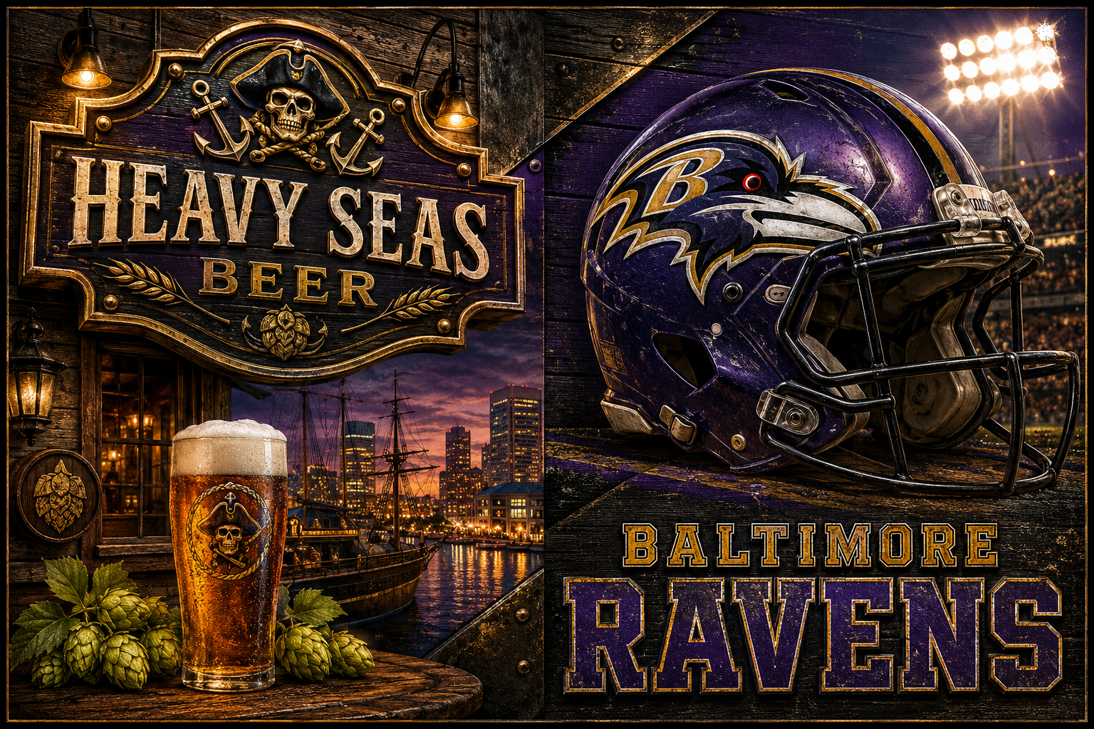 Heavy Seas Beer and Baltimore Ravens Nautical Wall Art