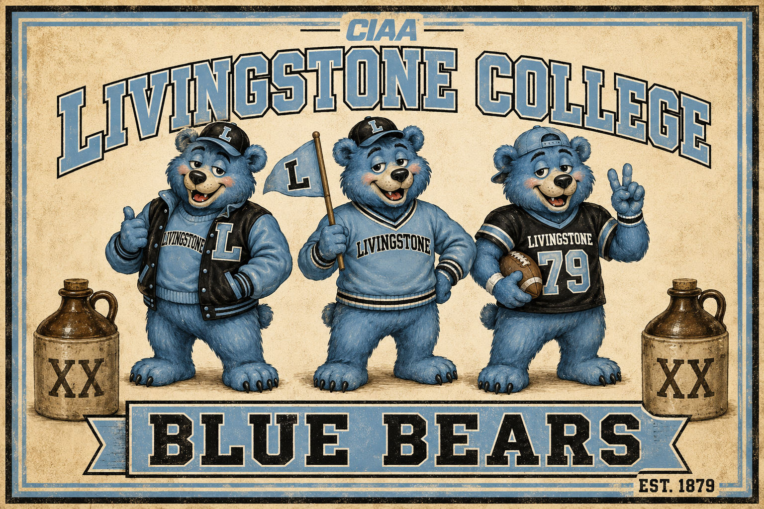 Livingstone College Blue Bears Vintage-Style Wall Art