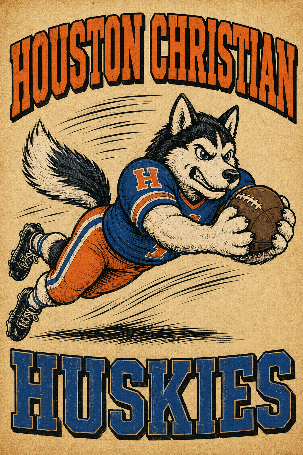 Houston Christian Huskies Football Vintage-Style Wall Art