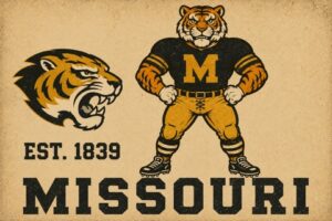 Vintage-Style Missouri Tiger Mascot Graphic