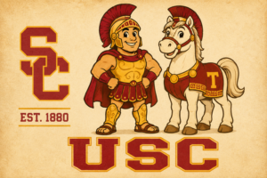 Vintage-Inspired Trojan and Horse USC Wall Art Design