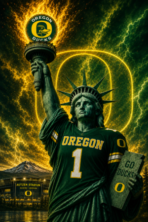 Oregon Ducks Statue and Autzen Stadium Fantasy Wall Art