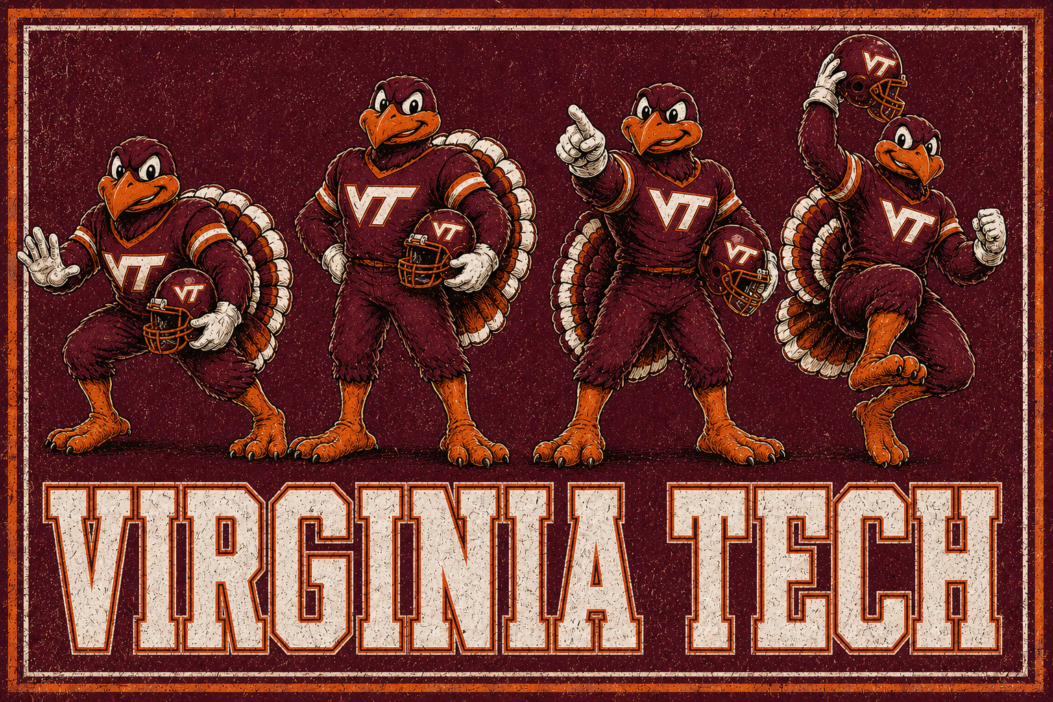 Virginia Tech Turkey Football Team Vintage Wall Art