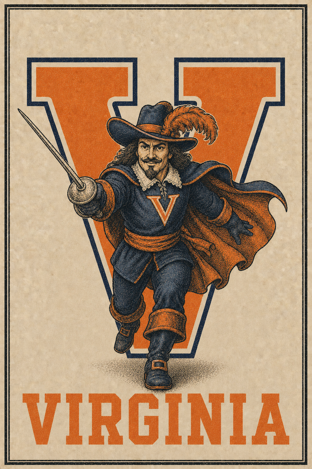 Virginia Cavaliers Musketeer Vintage-Style Wall Art