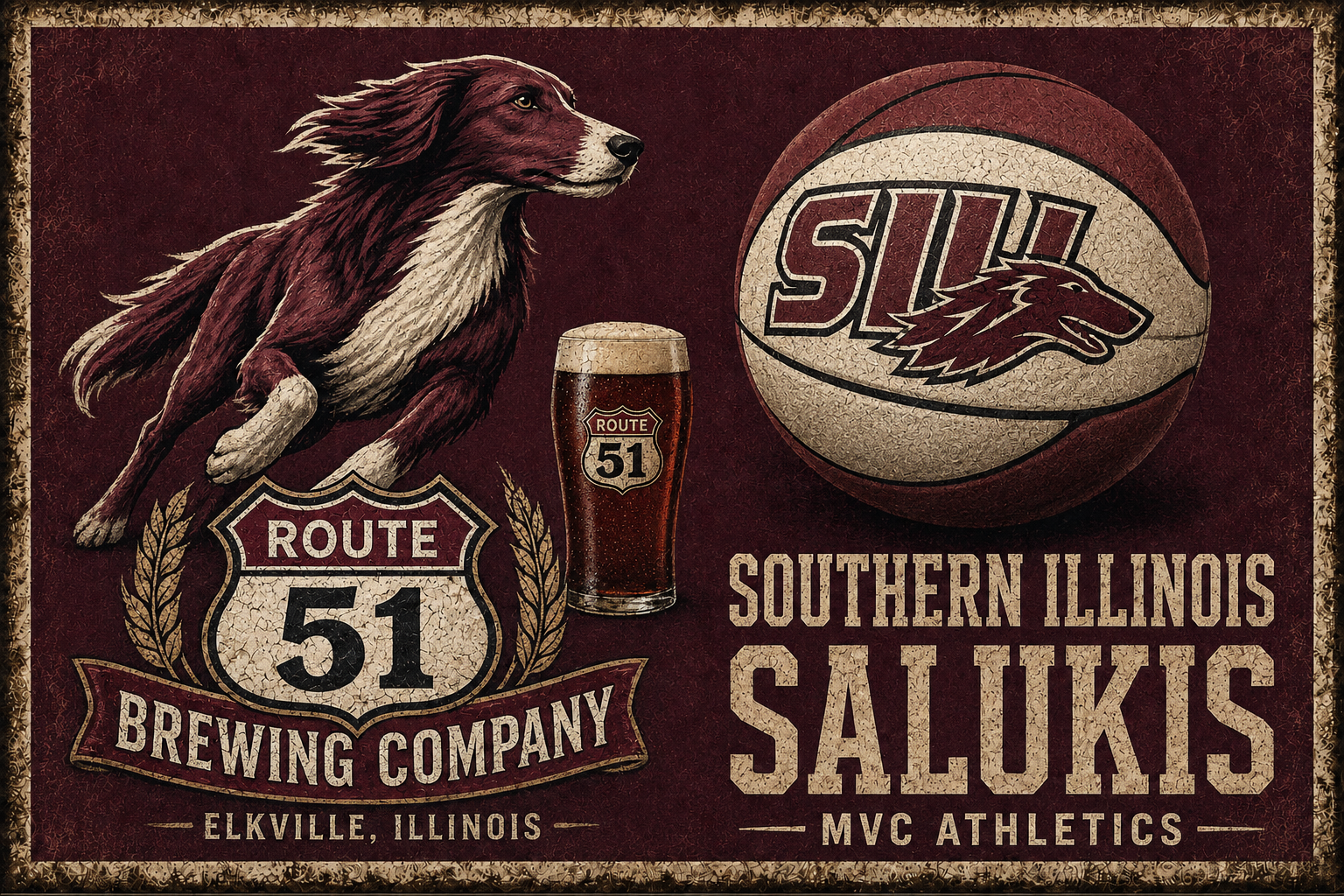 Southern Illinois Salukis Route 51 Vintage-Style Wall Art