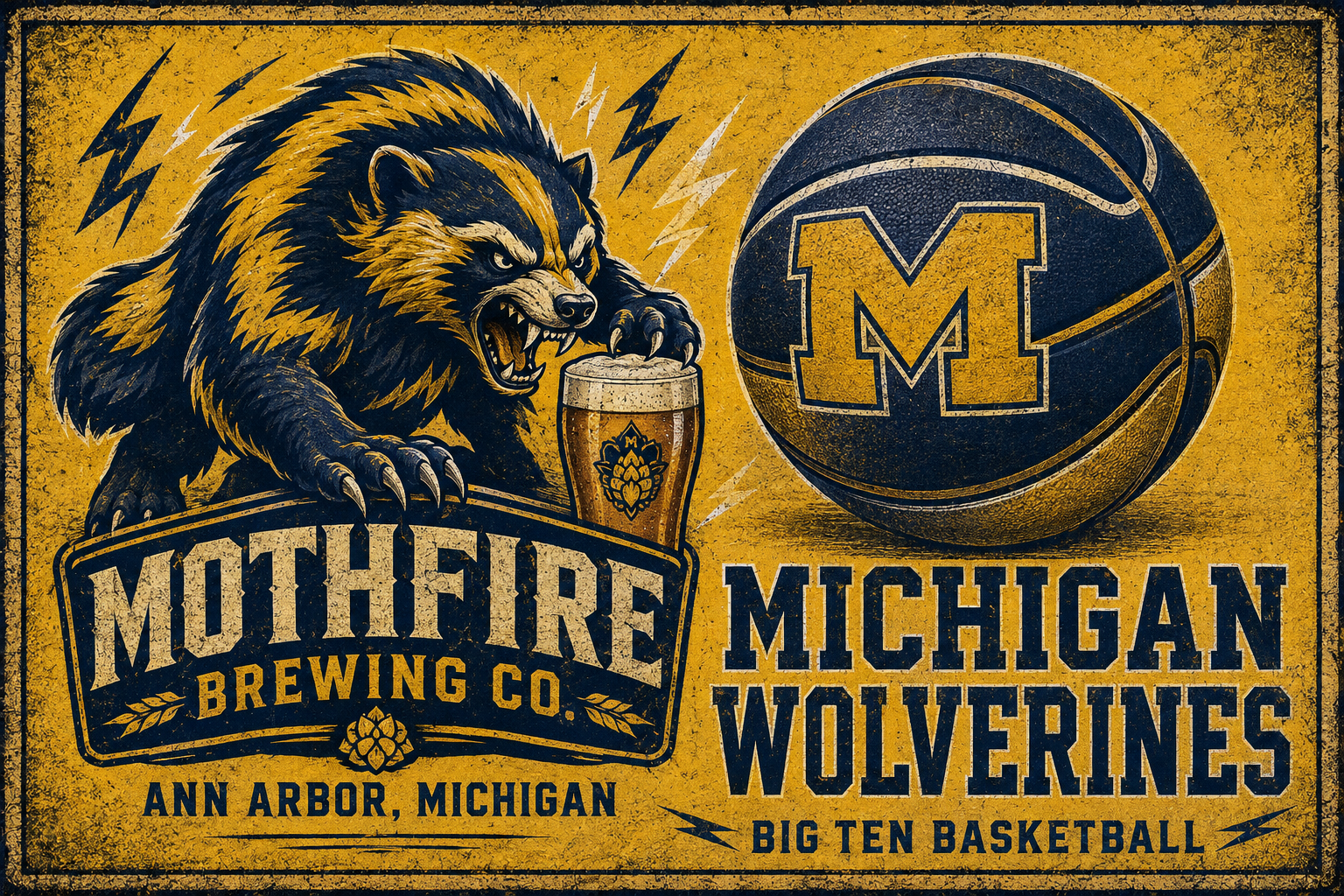 Michigan Wolverines Basketball Bear Brewing Wall Art
