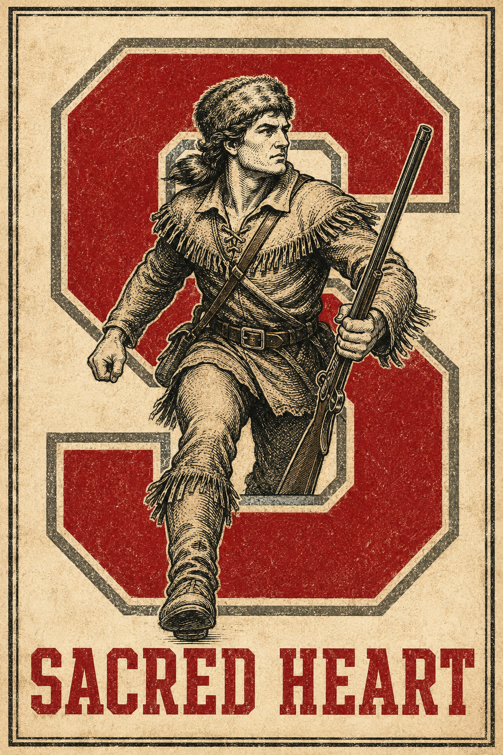 Sacred Heart Frontier Figure Vintage-Style Wall Art