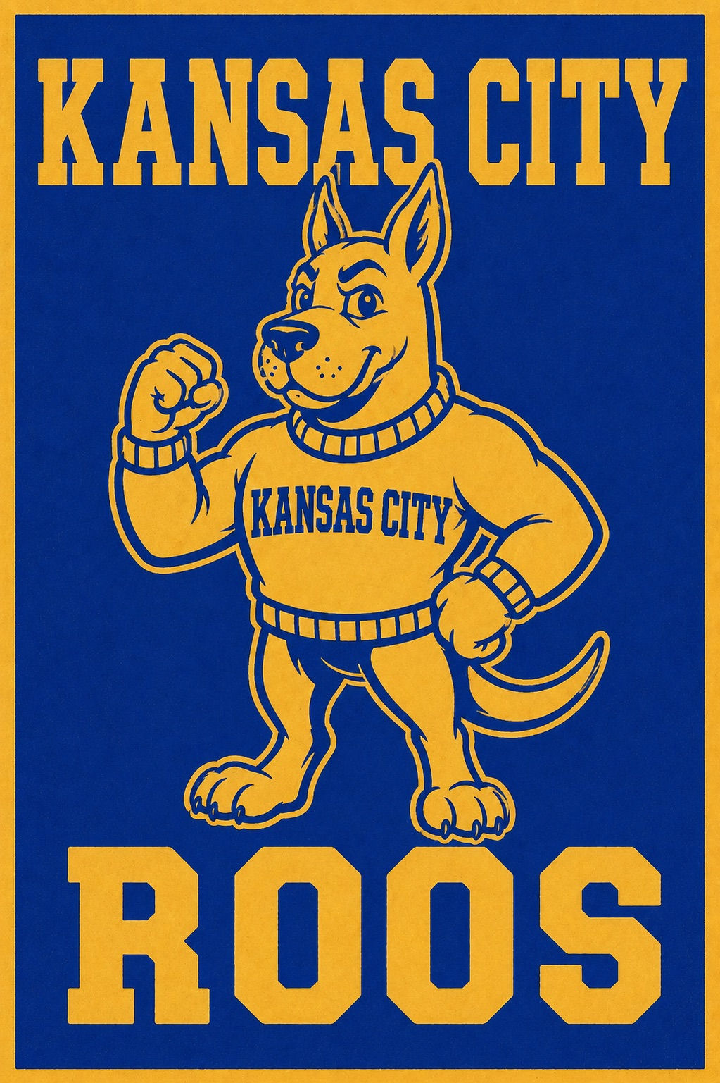 Kansas City Roos Blue and Gold Dog Mascot Wall Art