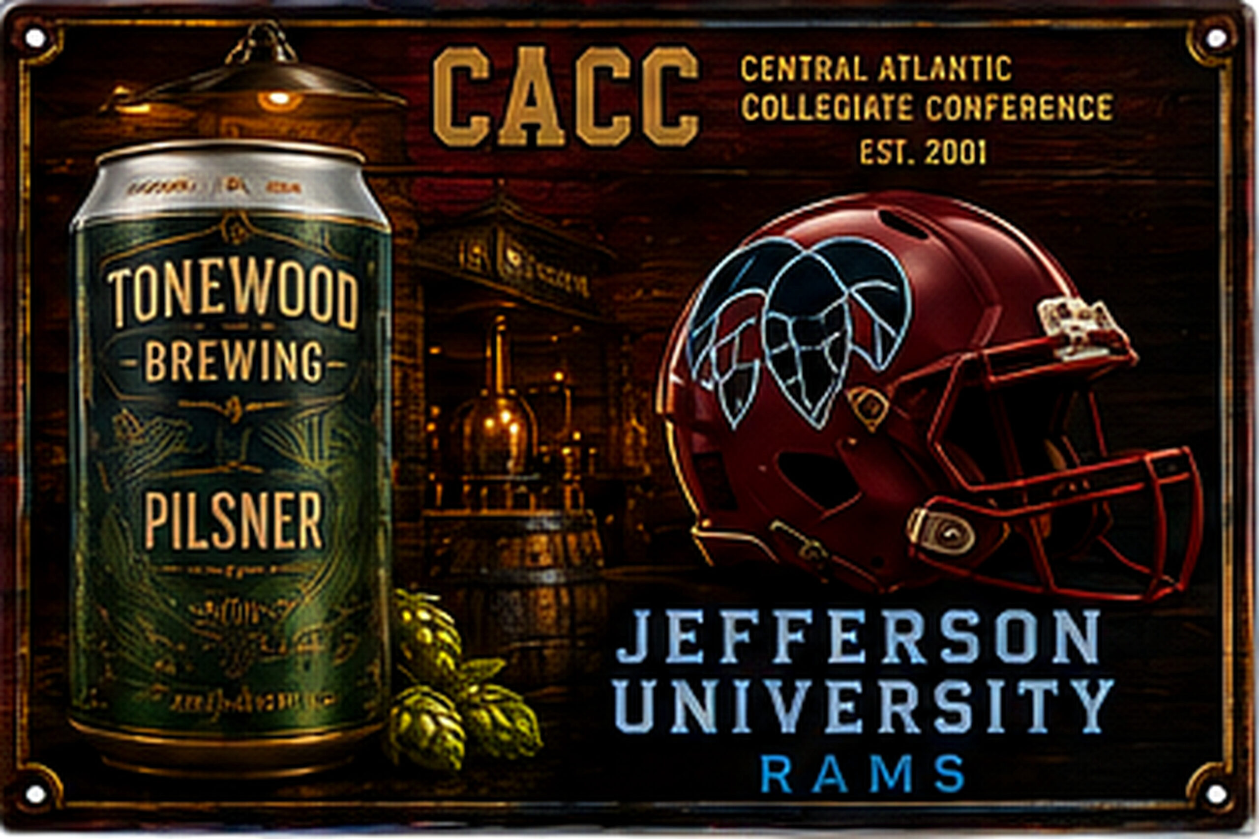 CACC Jefferson University Rams Pilsner Brewery Metal-Style Sign